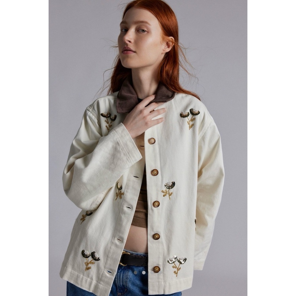 NWT Urban Outfitters BDG Townes Beaded Floral Embroidered Canvas Barn Jacket​​ - Picture 6 of 8